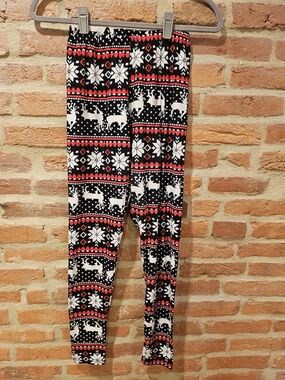 Holiday Reindeer Leggings - Black, White & Red